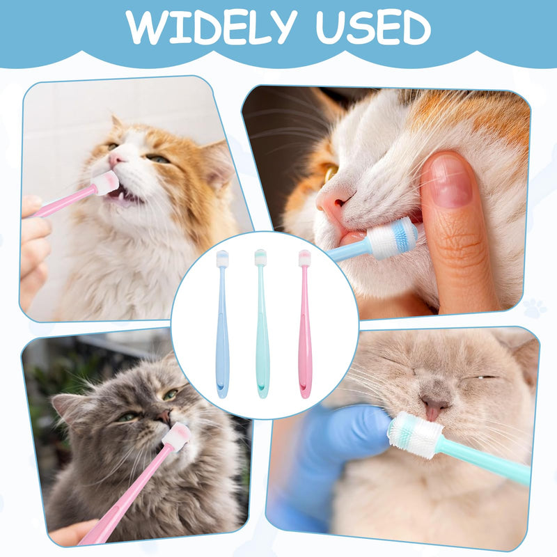 3 pcs Pet Toothbrush, soft bristles, suitable for cats and dogs, Pink, Blue, Green