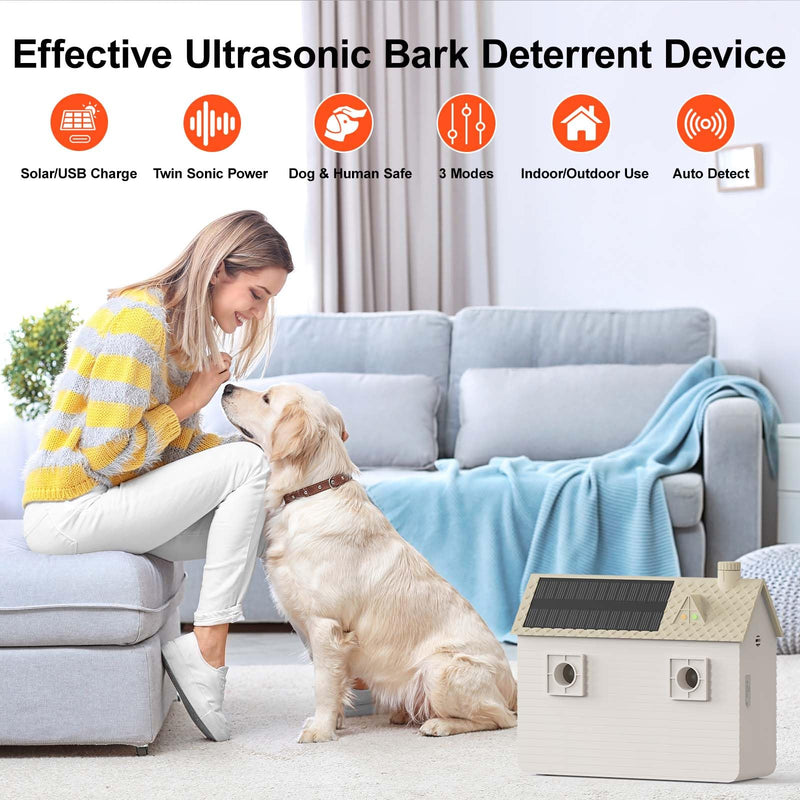 Anti Barking Device for Dogs Outdoor & Indoor Weatherproof, Solar & USB-C Charging Ultrasonic Dog Bark Deterrent Device - Safe & Effective | 50FT Range | Stop Neighbor Dogs from Barking