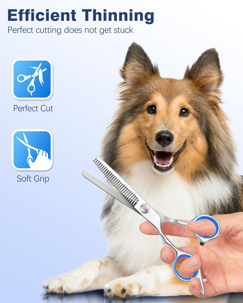 Furry Grooming Scissors with Safety Round Heads. Dog Grooming Scissors, 5CR 6 in 1 Dog Grooming Scissors, Curved Dog Grooming Scissors, Professional Pet Grooming Scissors Set for Dogs and Cats - PawsPlanet Australia