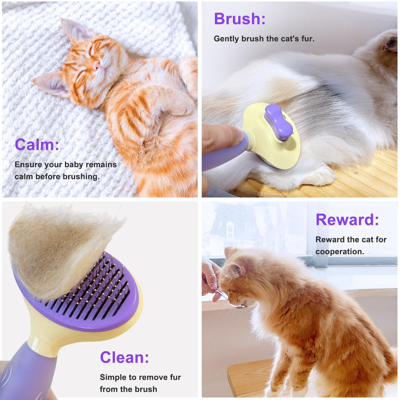 Cat Brush for Grooming and Shedding, Self-Cleaning Silicone Brush for Short and Long Haired Cats, Cat Gifts for Pet Lovers (purple) Purple - PawsPlanet Australia