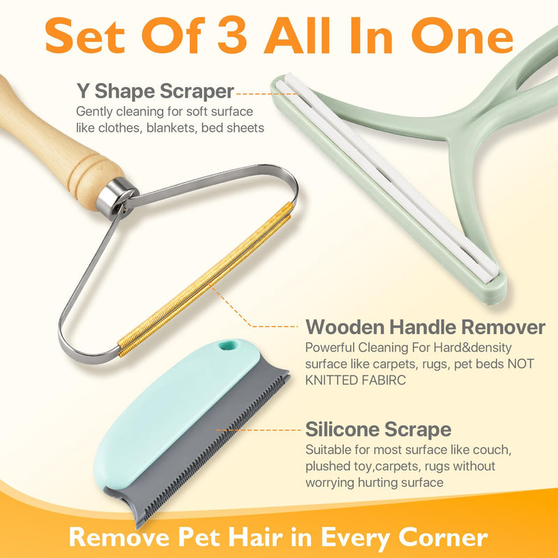 Pet Hair Removal Tool 3 Pack Dog Cat Hair Remover Carpet Scraper Rake Fur Removal Brush Lint Remover Shaver for Car Furniture Couch Green - PawsPlanet Australia