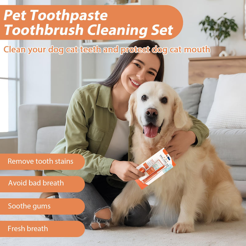 Dog Toothbrush and Toothpaste Care Kit with Vanilla Flavor Toothpaste & Finger Brush & Soft Bristle Toothbrush Teeth Cleaning and Breath Freshener