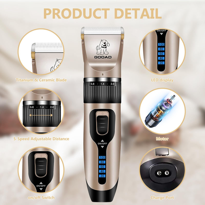 Dog Clippers for Grooming for Heavy Thick Hair&Coats,Low Noise Hair Trimmer,Rechargeable Cordless Pet Shaver, Dog Grooming Kit with Paw Trimmer Nail Grinder for Small Large Dogs Gold & Black - PawsPlanet Australia