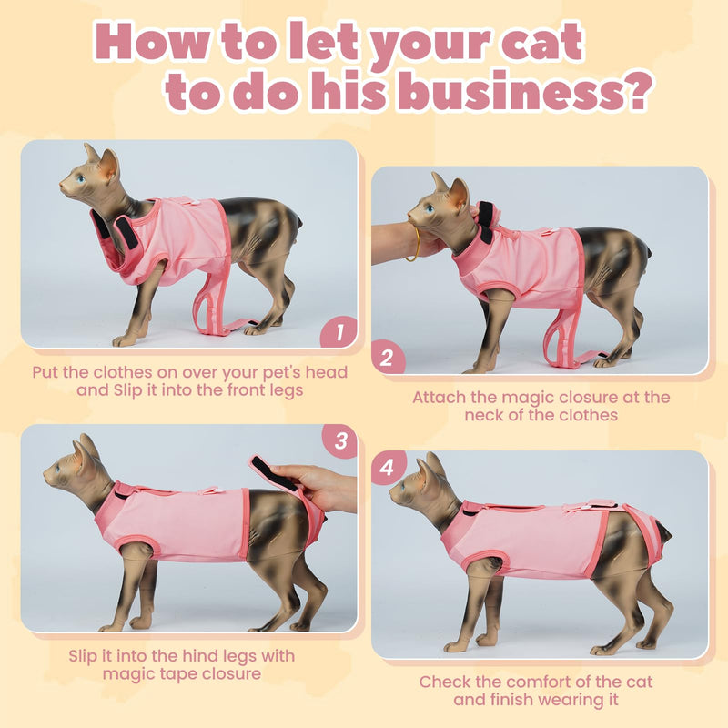 BRKURLEG Cat Recovery Suit for Female Male Anti-Licking Pet Surgical Pajamas Kitten Recovery Suit Cat Spay Recovery Suit Female Abdominal Wounds Skin Diseases Protection, Pink, L Large