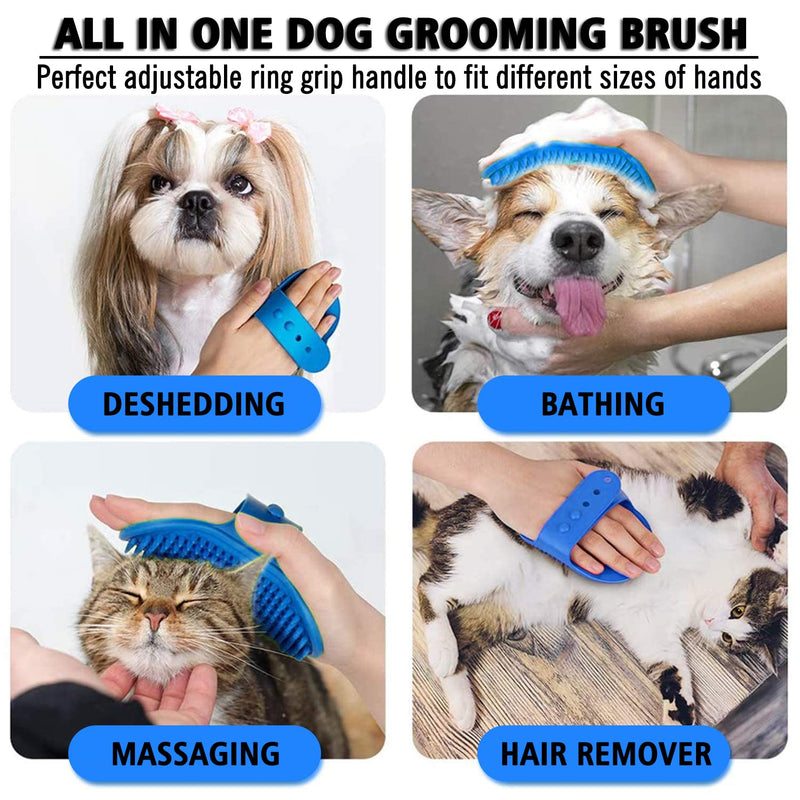 Dog Grooming Brush, Pet Shampoo Bath Brush Shedding Soothing Massage Rubber Comb with Adjustable Ring Handle for Long Short Haired Dogs and Cats 2pcs Blue & Yellow - PawsPlanet Australia
