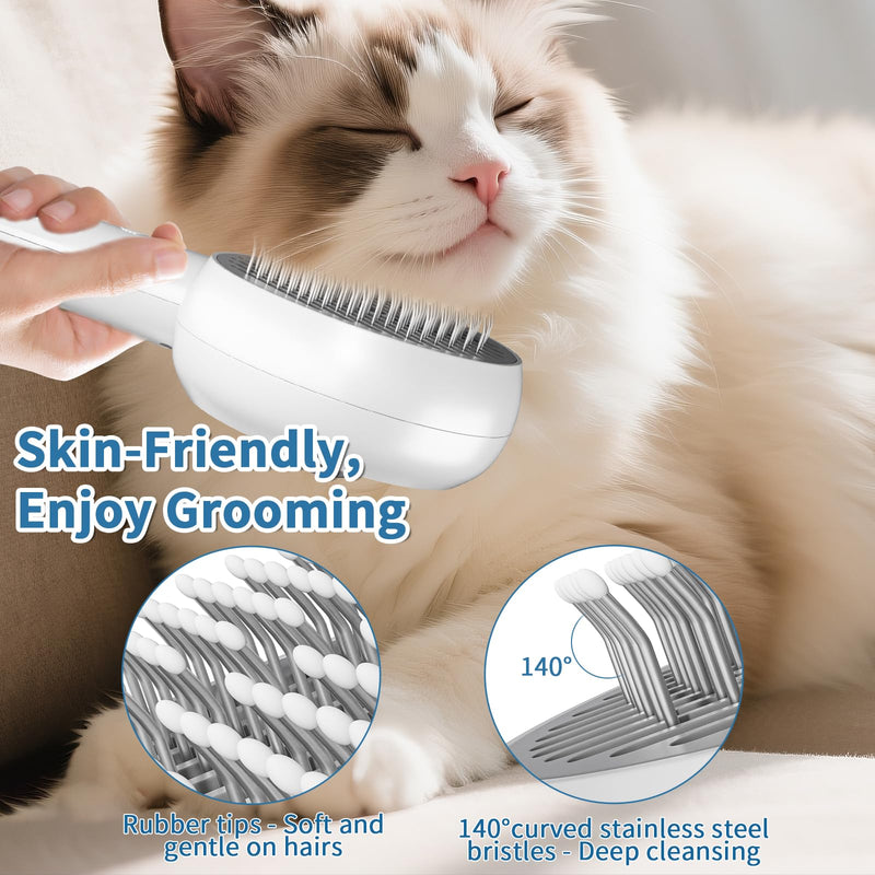 Cat Steam Brush for Indoor Cat Dog 5 In 1 Pet Fur Remover Tool for Shedding & Grooming Anti-Static Spray Hair Removal Comb with Release Button Long Short Hair Pet Dog Supplies - White - PawsPlanet Australia