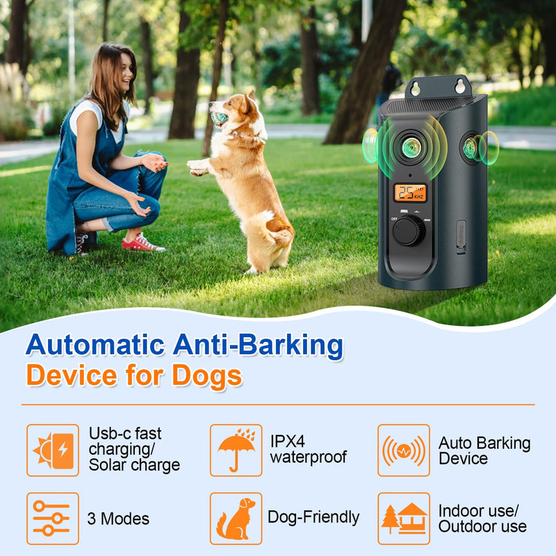 Ultrasonic Anti Barking Device for Dogs, Dog Bark Alarm Deterrent Devices with Solar & USB Charging, 3 Modes Dog Barking Silencer up to 50 FT, Stop Dog Barking Control Device, Bark Box - PawsPlanet Australia