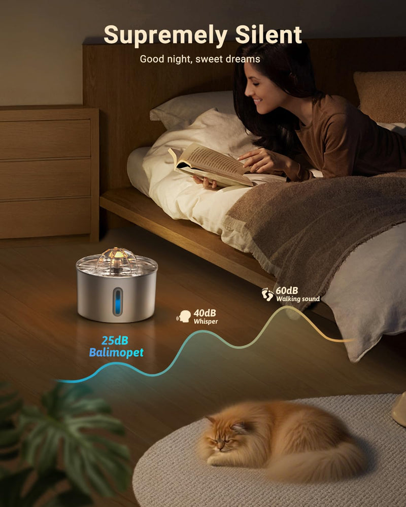 Cat Water Fountain for Drinking - 74oz/2.2L Cat Fountain Stainless Steel Flower Style, Silent Automatic Wired Pet Water Fountain Triple-Filter Water Fountain Cat Bowl 3 Filters 3 Sponges Water Fountain-2.2L+ 3 filters + 3 sponges - PawsPlanet Australia