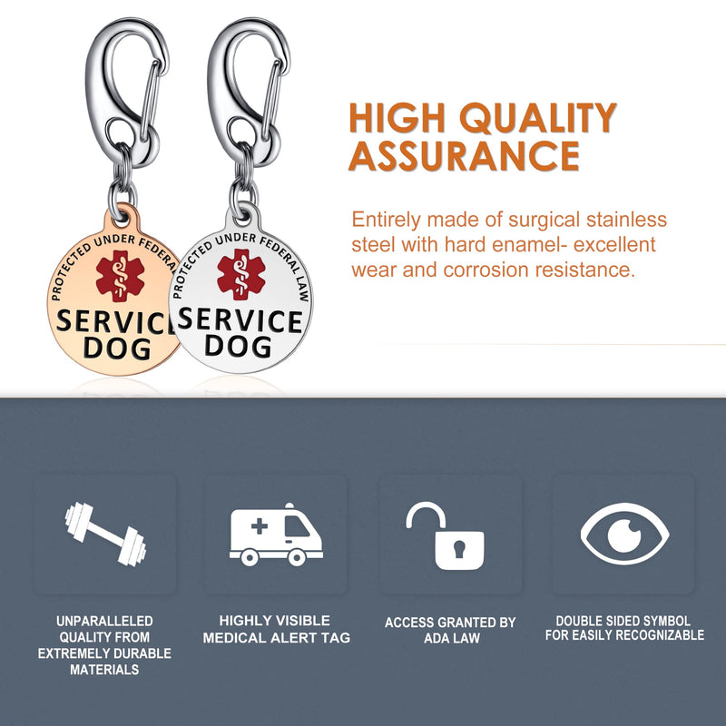Service Dog Tag/ESA Animal Tag - Double Sided with Federal Protection & Red Medical Alert Symbol| Easily Attach to Collar, Harness, Vest | Service Dog Identification Tag Polished Stainless Steel Service Dog 1.3' - PawsPlanet Australia