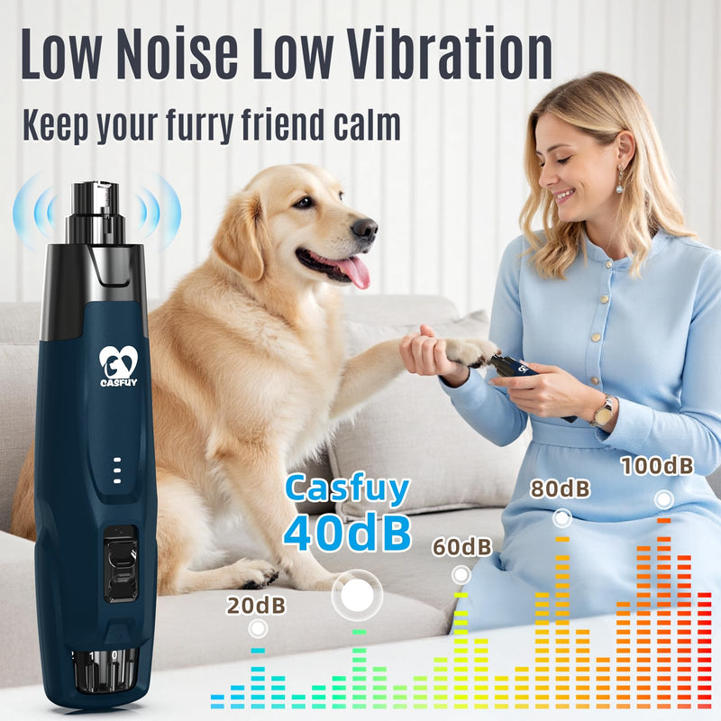 Casfuy Smart 6-Speed Dog Nail Grinder - 50% More Power Pet Nail Grinder with 2 LED Lights Quiet Rechargeable Electric Dog Nail Trimmers File Toenail Grinder for Large Medium Small Dogs & Cats Dark Blue