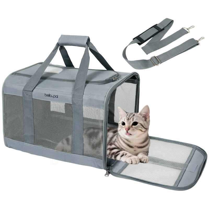 BELLA & PAL Cat Carrier Travel Bag, Airline Approved Lightweight Cat Carrier, Soft Sided Pet Carrier for Puppy Dogs Up to 18lbs, Collapsible Kitten Bag with Removable Waterproof Mat, Ventilated Mesh 16.5"L x 11"W x 11"H Grey - PawsPlanet Australia