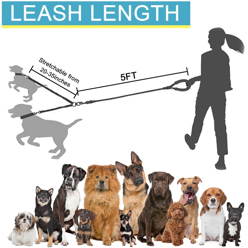 3 Dog Leash No Tangle, Heavy Duty Multiple Dog Lead Shock Absorbing Bungee with Padded Handle Removable Pet Traction Walking Rope for Medium Large Dogs (25-180 Lbs) Black - PawsPlanet Australia