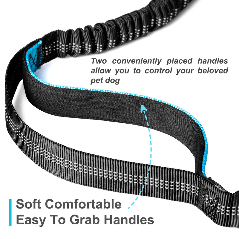Hands Free Dog Leash, Adjustable Waist Leash for Dog, Handle Bungee Dog Leash 4.2-6.7 Feet Long with Reflective Stitches for Walking Hiking Running, Fits 26"- 47" Waist, Black & Blue Black-Blue - PawsPlanet Australia