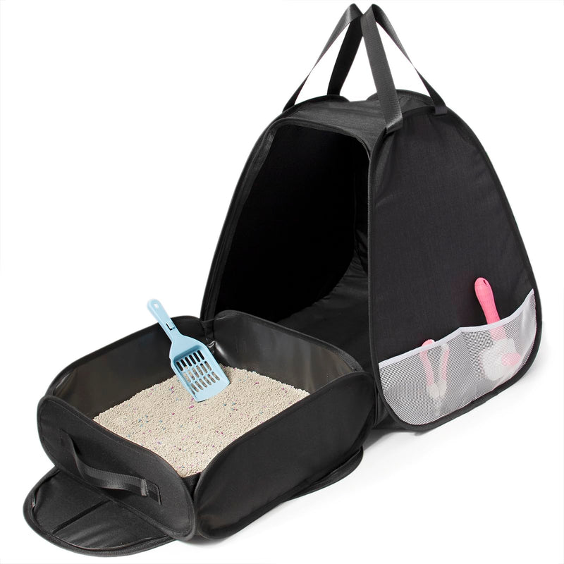 Large Portable Upgrade Travel Cat Litter Box,Leak-Proof, Lightweight, Foldable Cat Playpen (Black, 17.7" Lx17.7 Wx19.6 H - PawsPlanet Australia