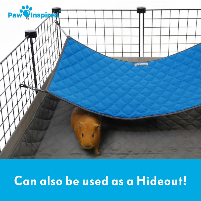 Paw Inspired Hanging Fleece Hammock for Ferrets, Rats, Chinchillas, Sugar Gliders, Small Pets | Hideout Toy for Guinea Pigs, Hamsters | Swivel Clips for Small Animal Cages (Gray/Blue) Gray/Blue - PawsPlanet Australia