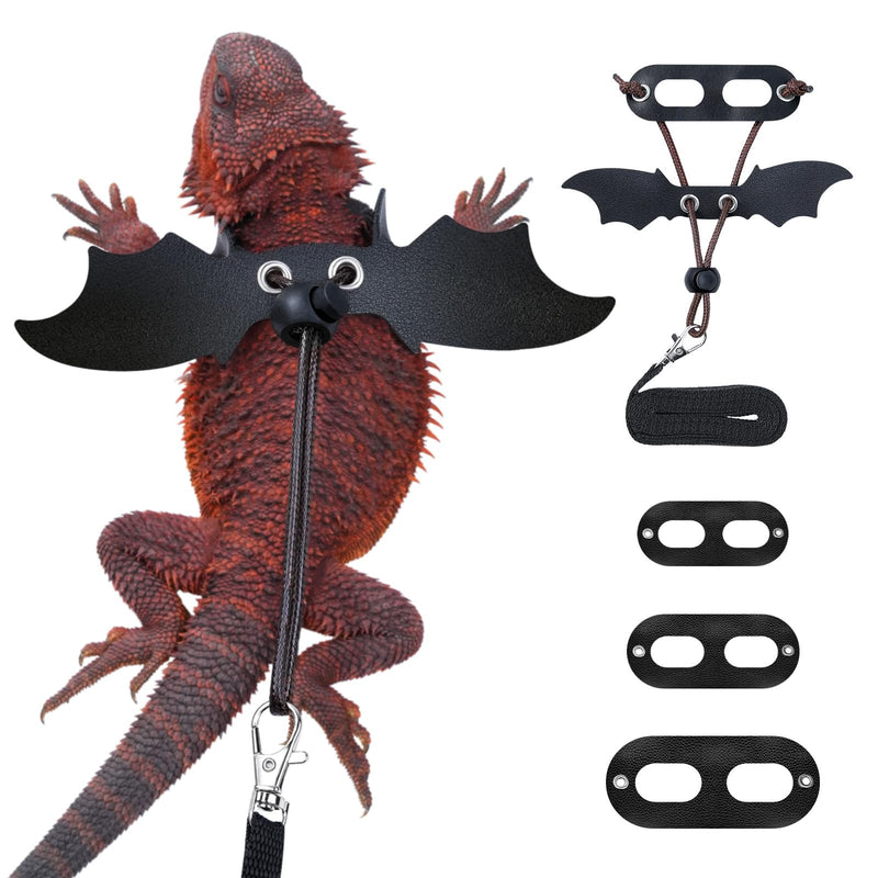 Bearded Dragon Harness and Leash Set, Adjustable Harness Soft Leather-3 Sizes (S, M, L) with Black Wing, Upgrade Lizard Reptile Leash Harness for Bearded Dragon,Lizard, Iguana or Gecko - PawsPlanet Australia
