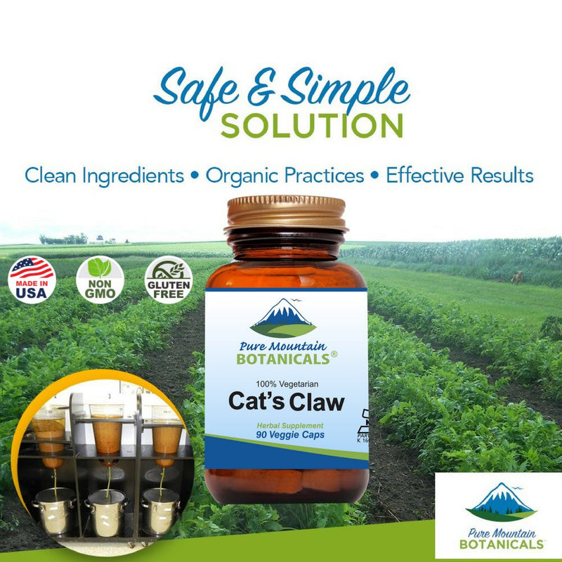 Pure Mountain Botanicals Cat’s Claw Capsules - 90 Kosher Vegan Caps with 1000mg Peruvian Cats Claw Uncaria Tomentosa Herbal Supplement - PawsPlanet Australia