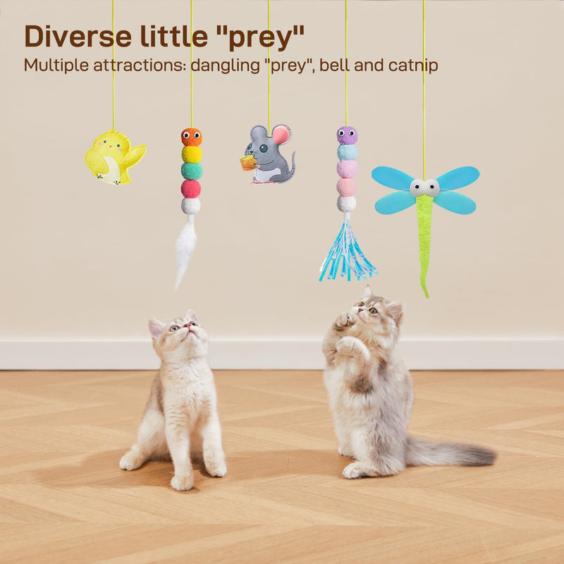 Potaroma Interactive Cat Feather Toys 5 Pcs, Cat Teaser Retractable, Hanging Cat Toys Indoor Kitten Play Chase Exercise, Mental Physical Stimulation for All Breeds and Species Max Extended Length 78 inches - PawsPlanet Australia