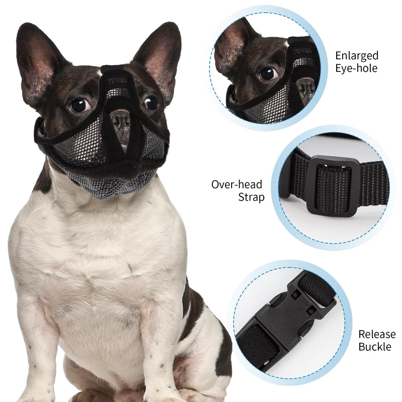 French Bulldog Muzzle with Soft Mesh for Small Dog,2pcs Breathable Short Snout Dog Muzzle to Prevent Biting Chewing Barking, Adjustable Strap for Training Outdoor Activities - PawsPlanet Australia