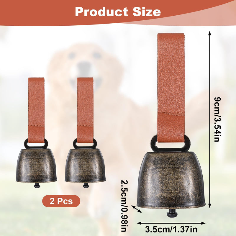 Leather Dog Collar Bell, 2 PCS Dog Bells with Leather Strap Pet Bell Tracker for Large Dogs Anti Lost Training Pets Pendant Accessories Pet Anti Theft Bells for Outdoor Safety, Hiking, Walking - PawsPlanet Australia