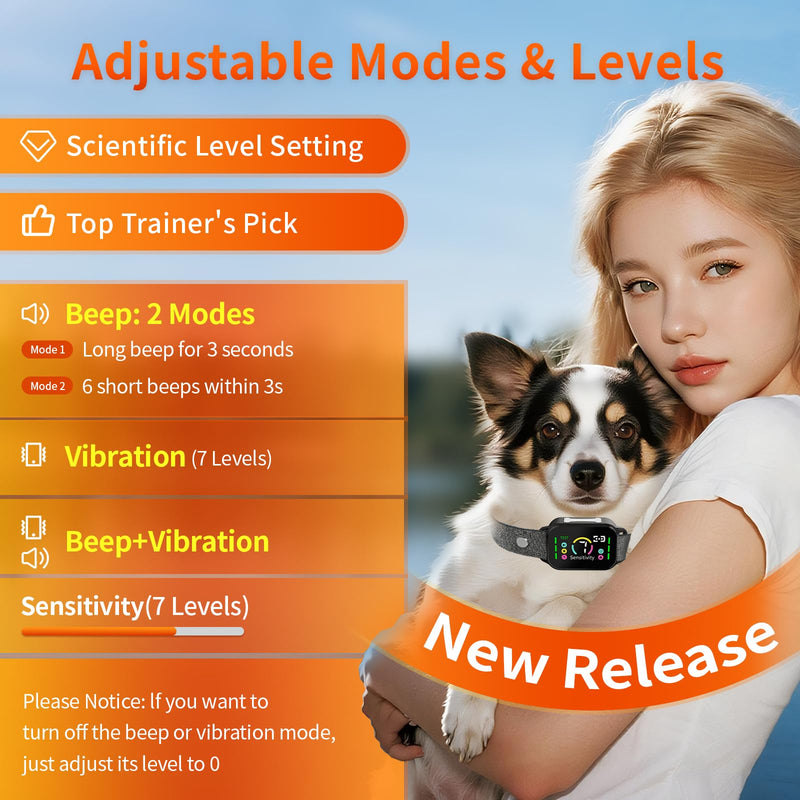 Dog Bark Collar for Large Medium Small Dogs, Rechargeable Bark Collar, Anti Barking Training Collarwith 8 Sensitivity Levels, Beep/Vibration Modes, Auto Correction for Dogs, IP67 Waterproof - PawsPlanet Australia
