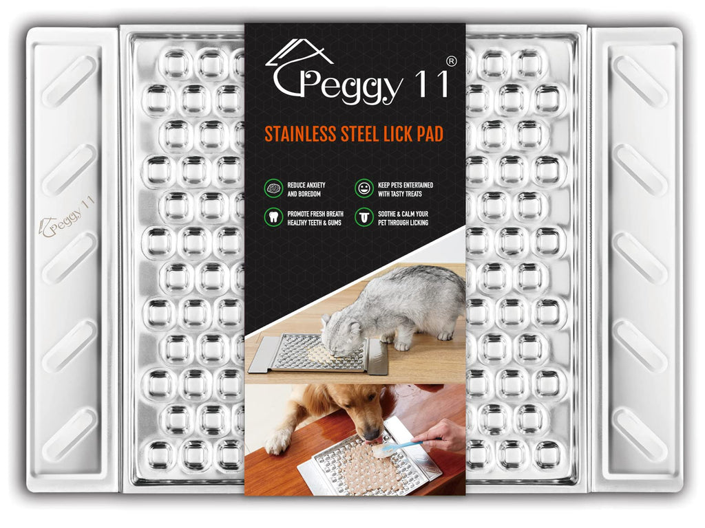 PEGGY11 Durable Stainless Steel Lick Pad for Cat & Dog | Strong Suction Cups | Use as a Slow Feeder | Supports Dental Health | Dishwasher Safe (Single) 13.2 x 9.2' Lick Pad Stainless Steel (Single)