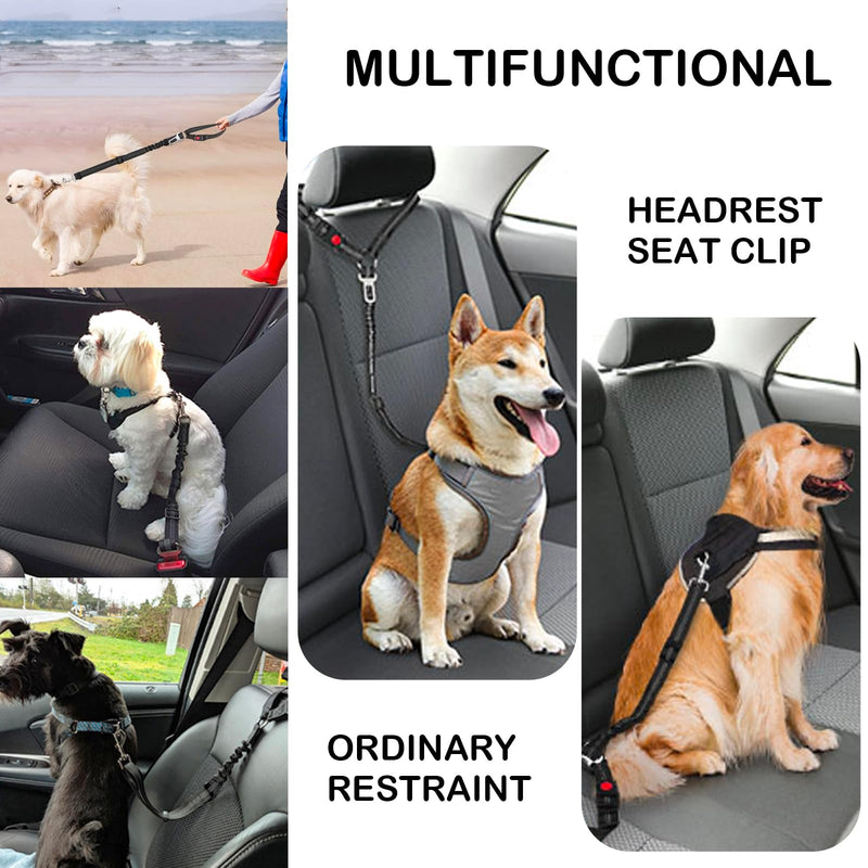 Removable Dog Seat Belt Harness for Car, 3 in 1 Pet Car Seatbelt Leash, Retractable Restraint Secures to Vehicle Headrest & Adjustable Reflective Dog Seatbelt Tether (Black, 1pcs) black - PawsPlanet Australia