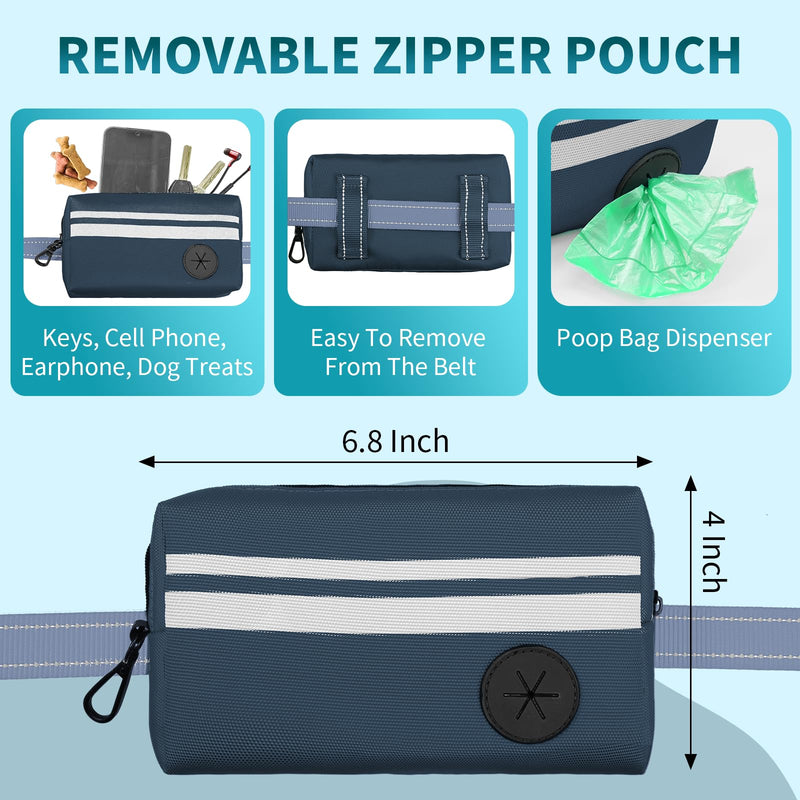 Hands Free Dog Leash with Removable Zipper Pouch, Dual Padded Handles and Durable Bungee for Walking, Jogging and Running-Navy Blue Navy Blue - PawsPlanet Australia