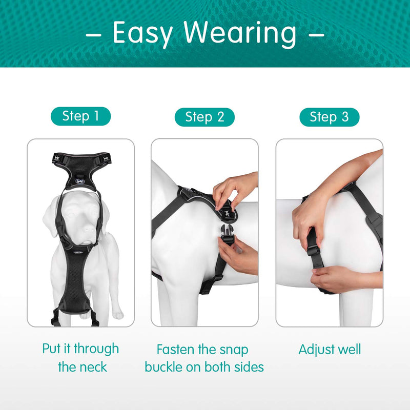 PoyPet Reflective Soft Breathable Mesh Dog Harness Choke-Free Double Padded Vest with Adjustable Neck and Chest(Black,M) M Black - PawsPlanet Australia