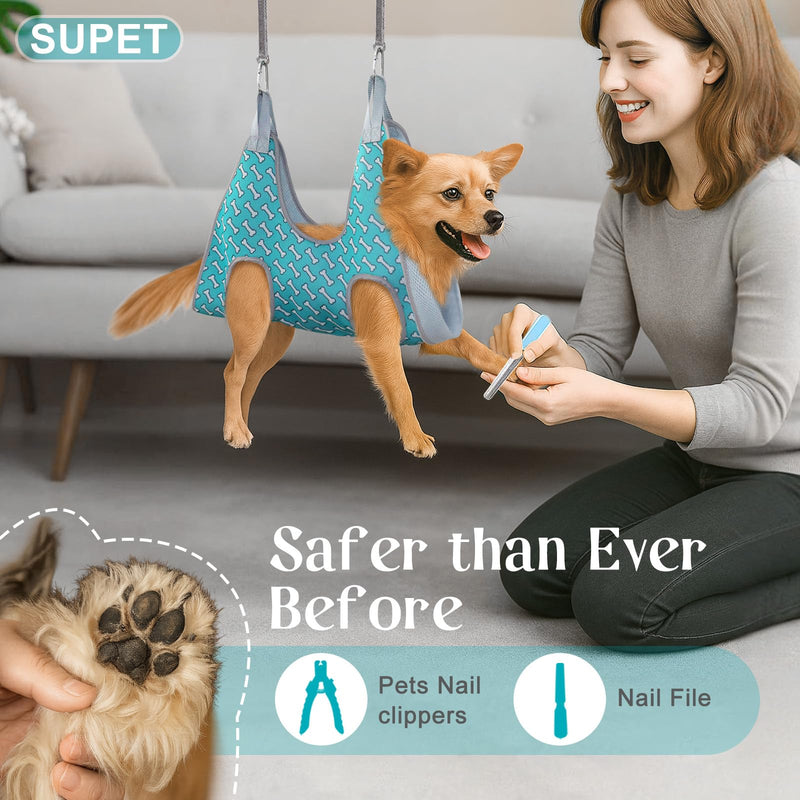 Supet Dog Grooming Hammock Harness for Dogs Cats, Relaxation Pet Nail Clipper Hammock, Restraint Dog & Small Animal Leashes Sling for Groomingk for Nail Trimming (Coral Blue, 2XS) 2XS（ Max 8 Lb：Leg space: 3.7"-8.7"） Coral Blue - PawsPlanet Australia
