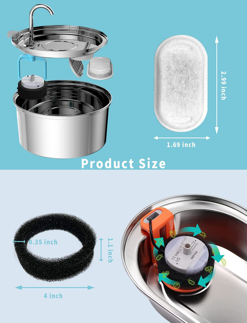 4 Pack / 8 Pack /12 Pack Cat Water Fountain Filters, Replacement Filters for 3.2L/108oz(2L/ 67oz) Stainless Steel Pet Fountain, Dog Water Fountain with 4 Pack / 8 Pack /12 Pack Sponges 8 Carbon Filters + 8 Sponges - PawsPlanet Australia