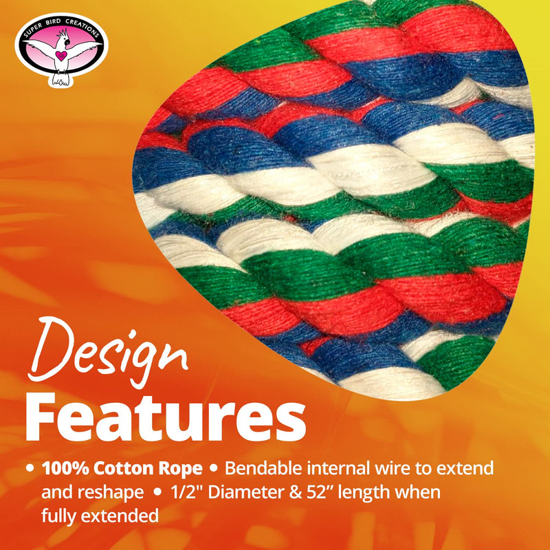 Super Bird Creations SB323 Small Bungee Bird Toy - Rope Perch for Canary, Parakeets, Cockatiels, Finch, Lovebirds - Colorful Hanging Perch - Enriching Bungee Toy for Small Birds & in Bird Cages ½" x 52" Bungee - PawsPlanet Australia