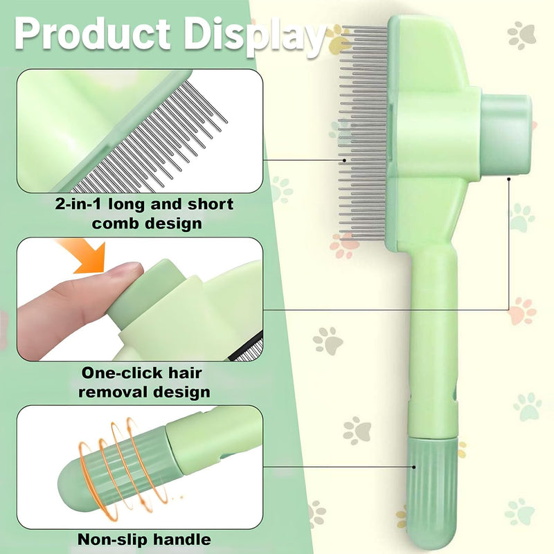 Pet Comb for Cats,Pet Hair Removal Comb Flea Comb with Release Button (Green) - PawsPlanet Australia
