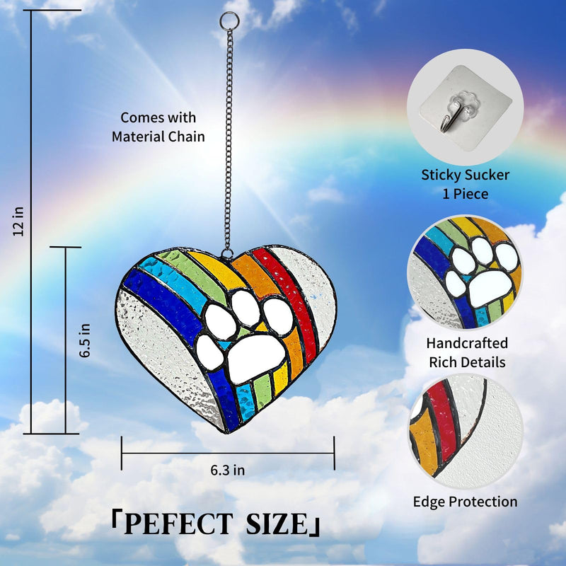 Stained glass Dog Memorial Gifts for Loss of Dog, pet memorial gifts for dogs, Paw Prints Forever in Our Hearts, Rainbow Bridge Dog Memorial gifts,dog passing away gifts rainbow, heart, paw print - PawsPlanet Australia