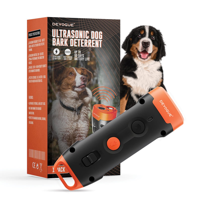 DEVOGUE® Dog Bark Deterrent Devices – Rechargeable Anti Barking Device for Dogs – 10 to 12 Meter Long Range Ultrasonic Dog Bark Deterrent - Correct Your Dog's Bad Behavior Instantly with A Button