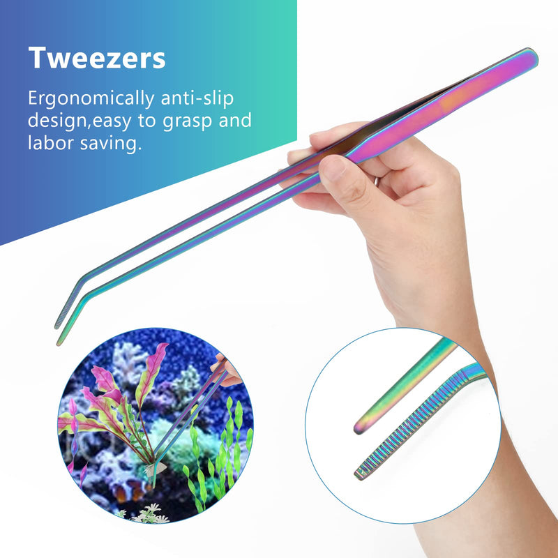 Quarium Aquascape Tools Kits, 4 in 1 Anti-Rust Aquatic Plant Aquascaping Tool Stainless Steel Black Tweezers Scissors Spatula for Aquarium Tank Clean Fish Tank Aquascape Tools Sets (Multicolor) Multicolor - PawsPlanet Australia