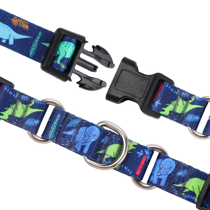 Rhea Rose Dog Martingale Collar with Quick Release Buckle, Adjustable Soft Escape Proof collar, Training collar, Dinosaur Patterns, Medium - PawsPlanet Australia