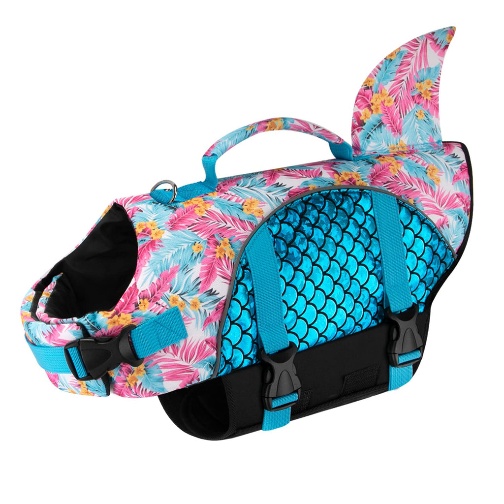 SlowTon Dog Life Jacket, Shark-Shaped Dog Life Vest with High Buoyancy and Tear-Resistant Rescue Handle, Suitable for Small, Medium and Large Dogs for Swimming, Boating, Pool(Blue XS) X-Small Blue