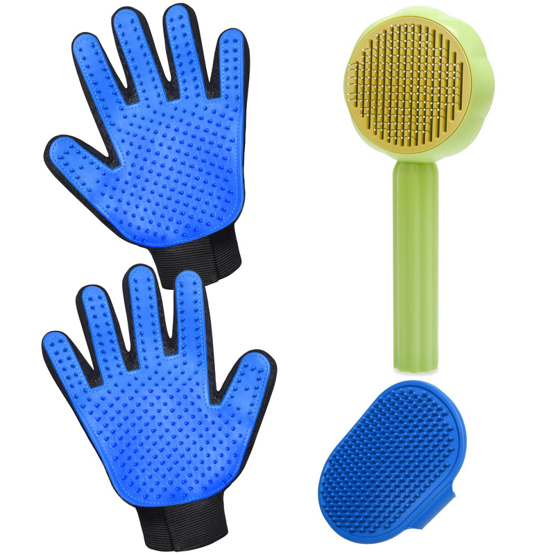 GJEASE Cat Grooming Glove Brush,Self-Cleaning Slicker Pet Brush for Short and Long Haired Pets,Dog Bath Brush for Shedding and Grooming,Removes Loose Hair and Tangles,Promote Circulation - PawsPlanet Australia