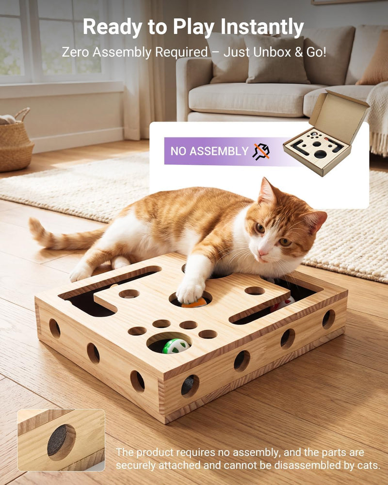 Cat Nail File Box with Interactive Cat Toys – 2026 Cats Nail File Enrichment Box Scratch Puzzle Toy for Indoor Cats, Natural Claw Care & Enrichment Activity with 3 Bell Ball(Random Color) - PawsPlanet Australia