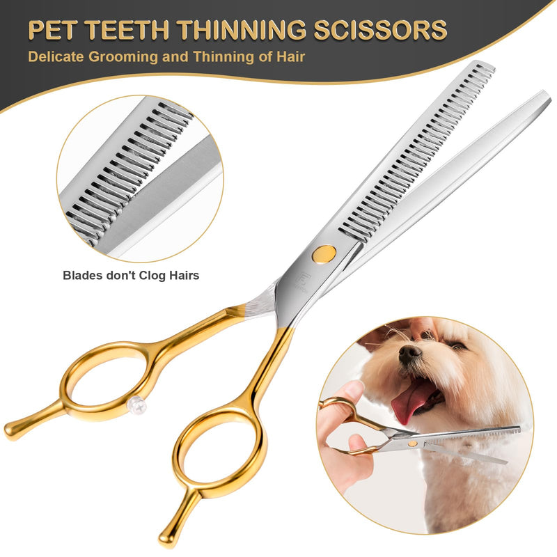6 in 1 Dog Grooming Scissors Set - Durable Stainless Steel Golden Dog Grooming Shears Curved, Thinning & Straight - Poodle Grooming Kit Dog Groomer Gifts with Safe Tips for Home DIY/Professional Use - PawsPlanet Australia