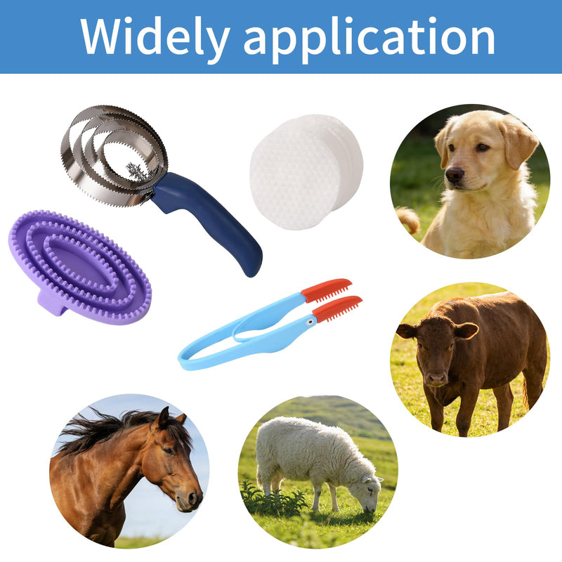Curry Comb Kit, 4 Ring Curry Comb, Rubber Brush, Tear Stain Wipe Brush Set for Horses, Dogs, Goats, Cattle, Cow, Cleaning Supplies - PawsPlanet Australia