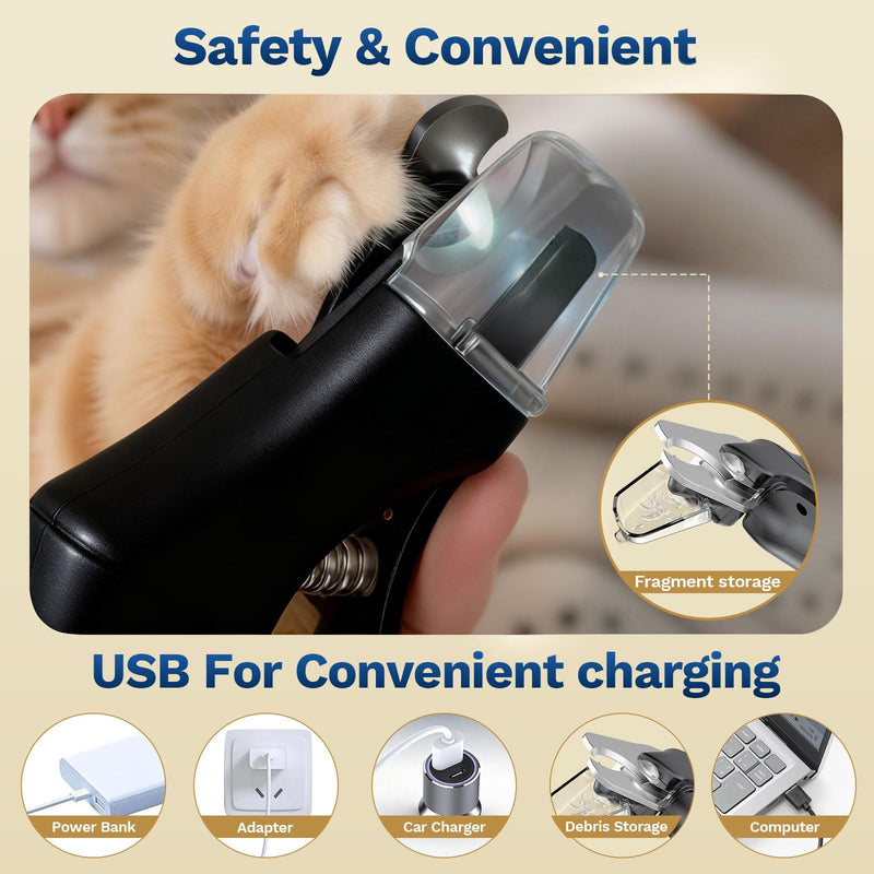 2 in 1 Dog Nail Clippers & Cat Nail Clippers Trimmers for Large Medium Small Dogs Cats Claw Trimmer Quick Sensor and Safety Guard USB Rechargeable Dogs Nail Trimmer with Catcher & 2 LED Lights Black - PawsPlanet Australia
