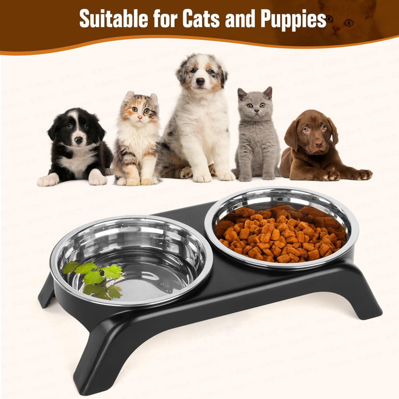 Elevated Cat Bowls, Anti Vomiting Raised Cat Food Bowl with 2 Stainless Steel Bowls, Prevent Neck Pain Cat Bowl Set, ABS Anti Slip Stand Cat Bowls for Indoor Cats & Puppies (Black) Black - PawsPlanet Australia
