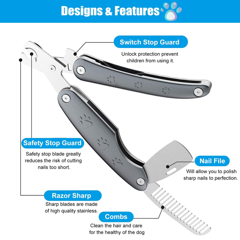 【2025 Quiet Design】 Dog Nail Clippers for Sensitive Dogs, Sharp Smoothest Nail Clippers for Large Medium Small Dog with Nail File & Comb, Cut Through Thick Nail in One Squeeze, Heavy Duty - PawsPlanet Australia