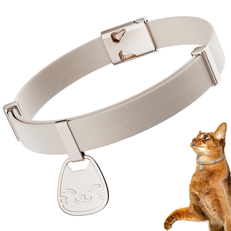 Cat Collar with Name Tag Breakaway: Kitten Collars for Girl Boy Cats with Writable Name Tags, Ultra Soft & Elastic Adjustable (6"-12") Cat Collar with Break Away Safety Buckle, Khaki