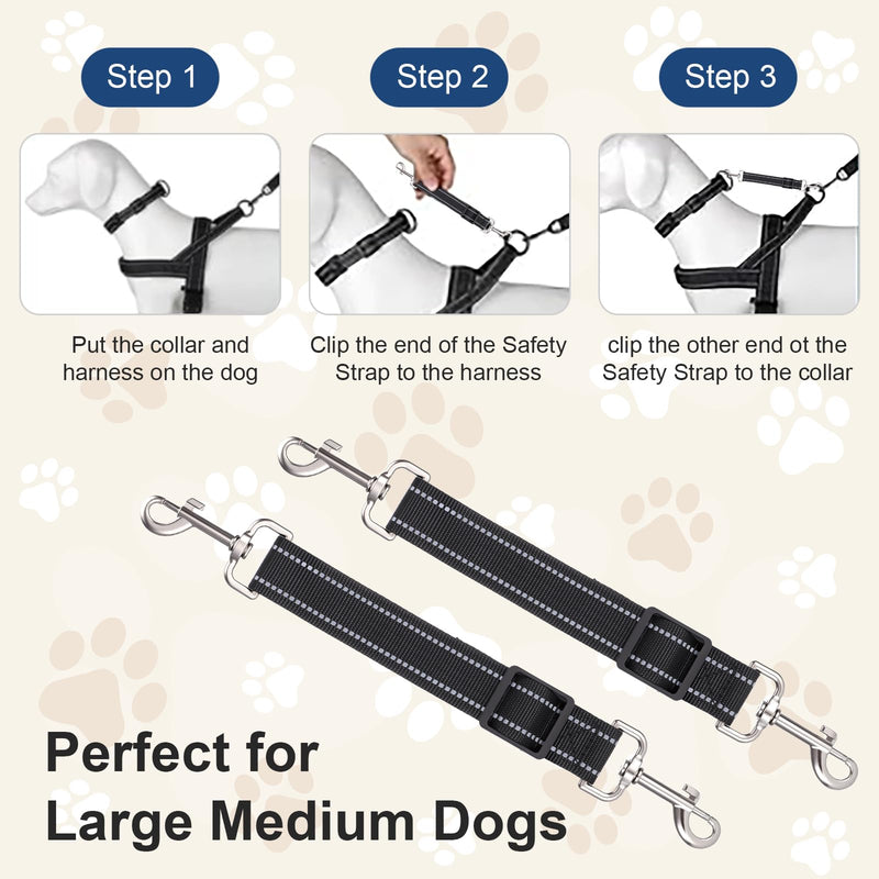 2Pcs Dog Collar Safety Clip Adjustable Double Ended Backup Clasp Leash Connector Gentle Leader for Dogs Suitable Dog Harness Small Dogs Collar Walking Running Training Travel (Black) Black - PawsPlanet Australia