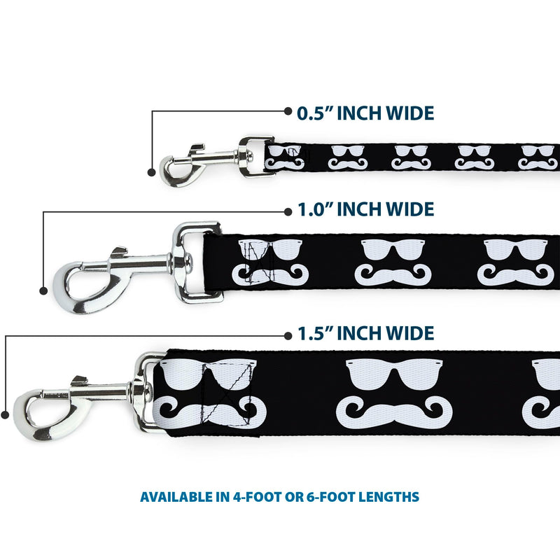 Buckle-Down Pet Leash - Sunglasses & Mustache Black/White - 6 Feet Long - 1" Wide Multicolor