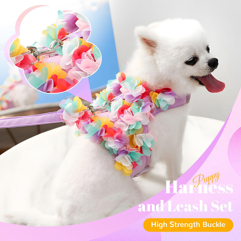 Cute Small Dog Harness and Leash Set Purple Lace Floral Girl Puppy Harness for Small Dogs Cats Soft Mesh Dog Vest Harness Escape Proof Pet Cat Harness Outfits XS (Fit 1-3 lbs; Chest 9.5-11") - PawsPlanet Australia