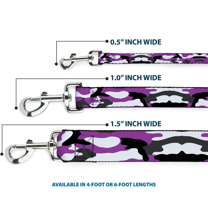 Buckle-Down Pet Leash, Dog Leash, Camo Purple Black Gray White, 6 Feet Long 1.5 Inch Wide 6 Feet Long - 1.5" Wide